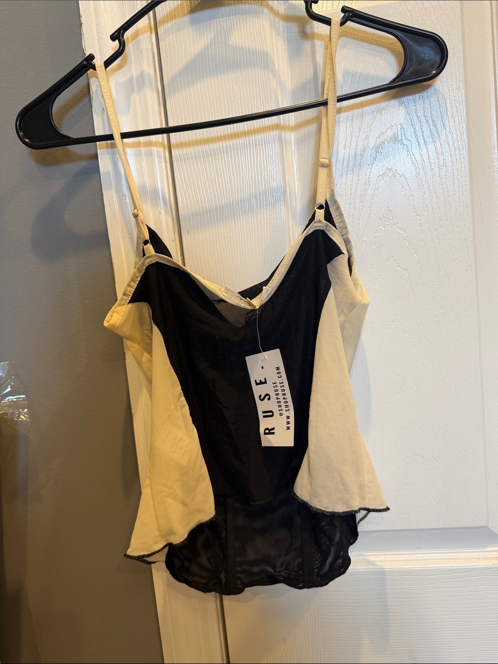 Russ Two-Tone Black and Cream Satin Cami with Adjustable Straps